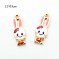 Detail of cute rabbit alloy charms with pink ears and floral dress in 2.3x0.9cm size - Gold Base Happy Rabbit Style