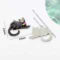 Detailed size view of skeleton cat enamel charms for DIY jewelry making - Black Cat