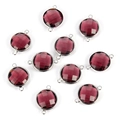 Pack of nine purple faceted glass crystal charms with silver metal connector rings - Burgundy