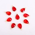 Detailed view of nine faceted red teardrop glass pendants with golden metal alloy frames - Teardrop / Gold Base Red Crystal Glass
