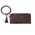 Kleine portemonnee met luipaardprint, goudkleurige hardware en ronde polsband met franje - Bruine Luipaard