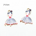 Set of two red and white enamel girl charms with gold metal finish, size 2x1.5cm - Gold Base Girl in Dress Style