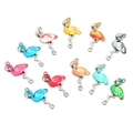 Colorful enamel flamingo charms for DIY jewelry making with dual connector rings - Mixed Color Flamingo (4765-H1005)