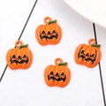 Κρεμαστά κολοκύθας Halloween από κράμα με πορτοκαλί σμάλτο για χειροποίητα κοσμήματα - Κρεμαστό Κεφάλι Κολοκύθας με Φύλλο