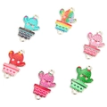 Set of 6 colorful enamel cartoon cactus charms with smiling faces for DIY jewelry - Mixed Color Cactus (4765-H0602)