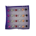Vista superior de 12 pares de pendientes de perlas de resina en caja de presentación - Pendientes de Botón Perla Multicolor 5mm