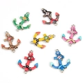 Set of seven colorful enamel anchor charms with floral patterns for DIY jewelry making - Mixed Color Anchor (4765-H0505)