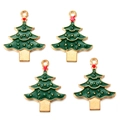 Set van vier groene emaille kerstboomhangers van legering voor doe-het-zelf sieraden maken - Gouden Kerstboom Hanger