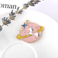 Anhänger mit rosa Planeten und Einhorn aus Emaille für DIY Halsketten und Armbänder - Rosa Planet Einhorn (AK3204)