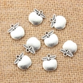 Retro silver alloy apple charms for DIY jewelry making with leaf detail and loop - Silver Apple Style