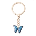 Detail of the golden metal keyring with an artistic blue gradient butterfly pendant - Single Butterfly Style / Blue