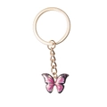 Detail of pink and purple enamel butterfly pendant with gold metal keyring and chain - Single Butterfly Style / Pink