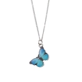 Minimalistische Titanstahlkette mit blauem Schmetterlingsanhänger an einer silbernen Kette - Blau