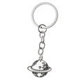 Portachiavi vintage con pianeta in argento, incisioni celesti e anello in metallo - Stile Mercurio Argento Antico