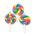 Regenbogen-Lutscher-Anhänger mit silbernen Schlaufen für DIY-Schmuck und Schlüsselanhänger - Dunkel Bunte Spirale (B33-0202)