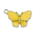 Detail eines gelben Glitzer-Schmetterlingsanhängers mit silbernem Rand für DIY-Schmuck - Gelb