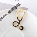Golden stethoscope pendant charm with black enamel detail for DIY jewelry making - Black Large Stethoscope Style