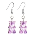 Detailansicht lila transparenter Gummibärchen-Ohrringe mit silbernem Glitzer aus Kunstharz - Bär Anhänger Stil / Lila Glitzer