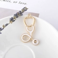 DIY gold alloy stethoscope charm with white enamel for nurse-themed necklaces - White Large Stethoscope Style