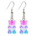 Detail van glitterhars beertjes oorbellen met blauw en paars verloop en vishaken - Paars Blauw Tweekleurig