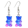Schattige hars beer oorbellen met blauw-paars verloop en glinsterende glitters - Donkerblauw Paars Tweekleurig