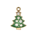Detailansicht eines grünen Emaille-Weihnachtsbaumanhängers mit Strasssteinen und Vergoldung - Weißer Strass Weihnachtsbaum Anhänger / 10er Pack