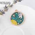 Golden alloy astronaut pendant with dark cyan enamel and stars for DIY jewelry - Starry Sky Astronaut (AK3404)