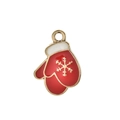 Detail eines roten Emaille-Weihnachtshandschuh-Anhängers mit goldener Schneeflocke - Ein Paar rote Fäustlinge Anhänger / 10er Pack