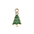 Makro-Detail des Weihnachtsbaum-Anhängers mit grünem Emaille, Goldbasis und Strassstein - Grüner Strass Weihnachtsbaum Anhänger / 10er Pack