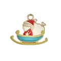 Nahaufnahme von Weihnachtsmann auf Schlitten Emaille-Anhänger mit goldenem Metallrand - Weihnachtsschlitten Anhänger / 10er Pack