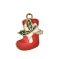 Detail eines roten Emaille-Weihnachtsstrumpf-Anhängers mit Goldlegierung für DIY-Schmuck - Roter Weihnachtssocken Anhänger / 10er Pack