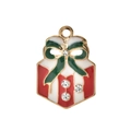 Detail eines bunten Weihnachts-Geschenkkarton-Anhängers mit Strass und Emaille - Strass Weihnachtsgeschenk Anhänger / 10er Pack