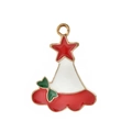 Detailansicht Emaille Weihnachtsmütze Anhänger mit Goldbeschichtung für DIY Schmuck - Weiß-Roter Weihnachtsmützen Anhänger / 10er Pack