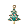Nahaufnahme eines goldenen Weihnachtsbaum-Anhängers mit grüner Emaille und roten Punkten - Rot gepunkteter Weihnachtsbaum Anhänger / 10er Pack