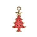 Detail eines roten Emaille-Weihnachtsbaumanhängers mit goldenem Stern und Metallschleife - Roter Weihnachtsbaum Anhänger / 10er Pack