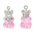 Detail of pink glitter resin gummy bear charms for DIY jewelry with silver eyelet hooks - White and Pink Gradient Glitter