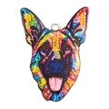 Künstlerischer Schäferhund Anhänger mit buntem Pop-Art-Stil und Metallring für Ketten - Wolfshund Muster (AL1501)
