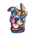 Detailansicht eines bunten Hundekopf-Anhängers mit Pop-Art-Muster und Metallring - Fröhlicher Hund Muster (AL1701)