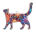 Detail eines katzenförmigen Anhängers mit bunten Blumenmustern und Emaille-Finish - Katze Muster (AL1801)