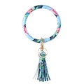 PU-Leder Armreif Schlüsselanhänger mit tropischem Flamingo-Print und blauer Quaste - Flamingo