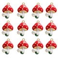 Set de 12 colgantes de setas en esmalte rojo con perlas y aros dorados para joyería DIY - Champiñón Perla