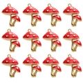 Set de 12 colgantes de setas rojas en aleación dorada para bisutería artesanal DIY - Estilo de Seta Grande y Pequeña