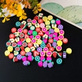 Macro shot of colorful fruit-patterned polymer clay beads for DIY jewelry making accessories - Mixed Fruits (PZ210303807) / 50 Pieces/Pack (1cm)
