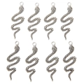 Set of 8 vintage silver snake charms with detailed scales and top hanging loops - Antique Silver