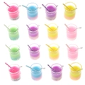 DIY 16-piece set of colorful miniature bubble tea resin charms with metal loops - Simulation Milk Tea Bottle Charm / Large / Mixed Colors