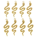 Set of eight gold snake charms with detailed scales and top loops for DIY jewelry making - Gold