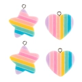 Rainbow striped resin heart and star pendants set with silver rings for jewelry - Hearts and Stars / Light Rainbow