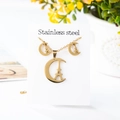 Golden stainless steel jewelry set featuring Eiffel Tower and crescent moon pendant - Paris Tower Style