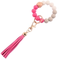 Detalle de cuentas de silicona Morandi, cuenta de madera y borla de cuero en llavero - Rosa Rojizo (Accesorio de Metal)