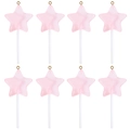 Eight pink translucent star lollipop pendants with gold metal rings for jewelry making - Large / Pink